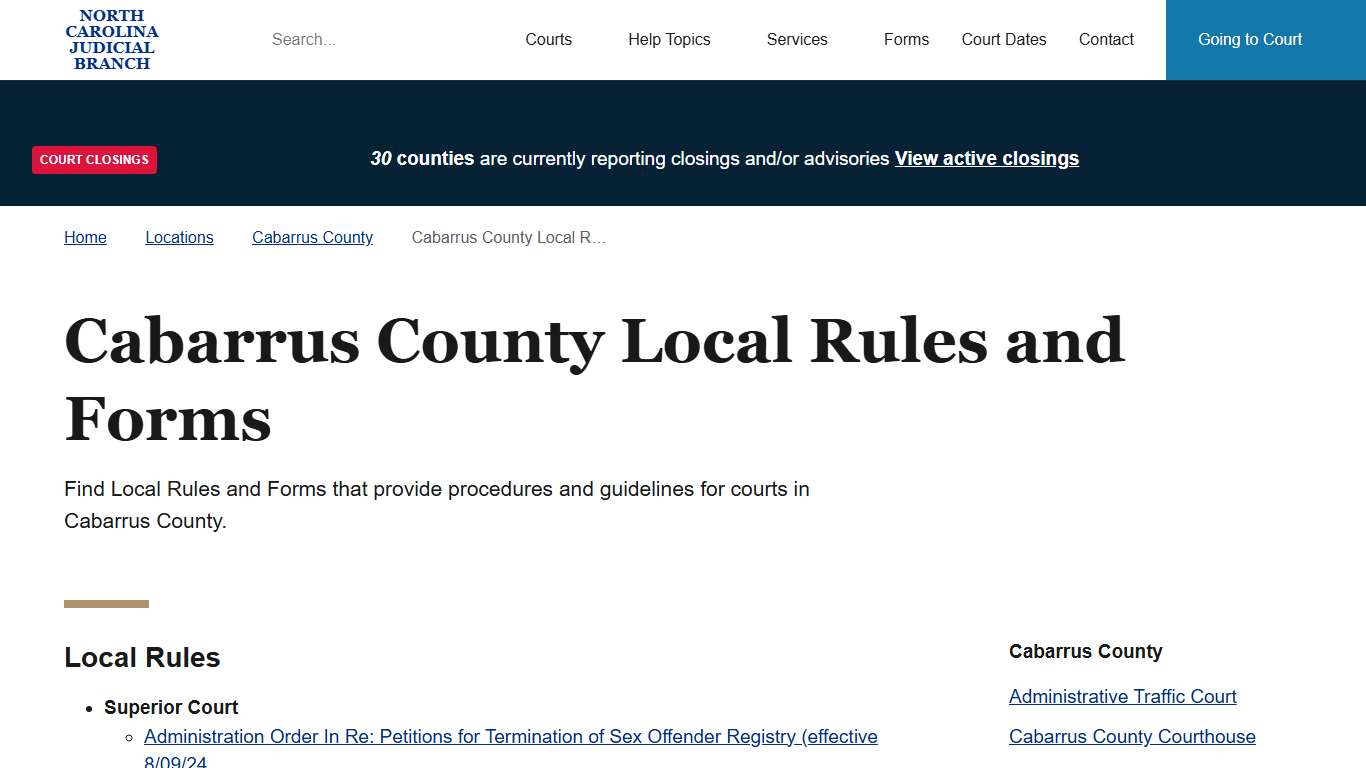 Cabarrus County Local Rules and Forms North Carolina Judicial Branch